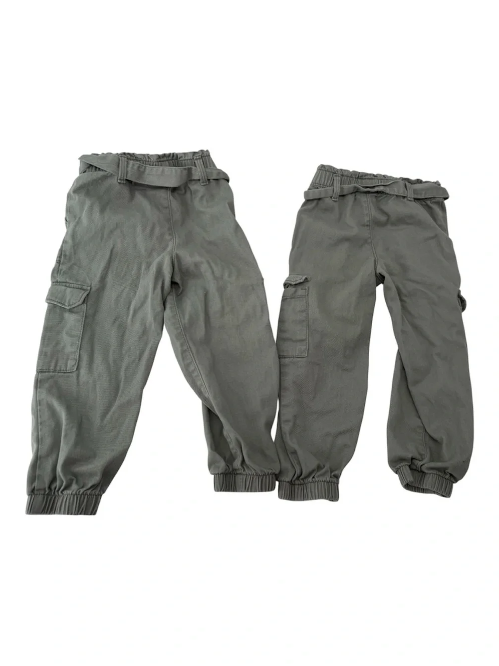 Carte'r Twin Matching Kids Olive Cargo Jogger Pants with Tie Waist